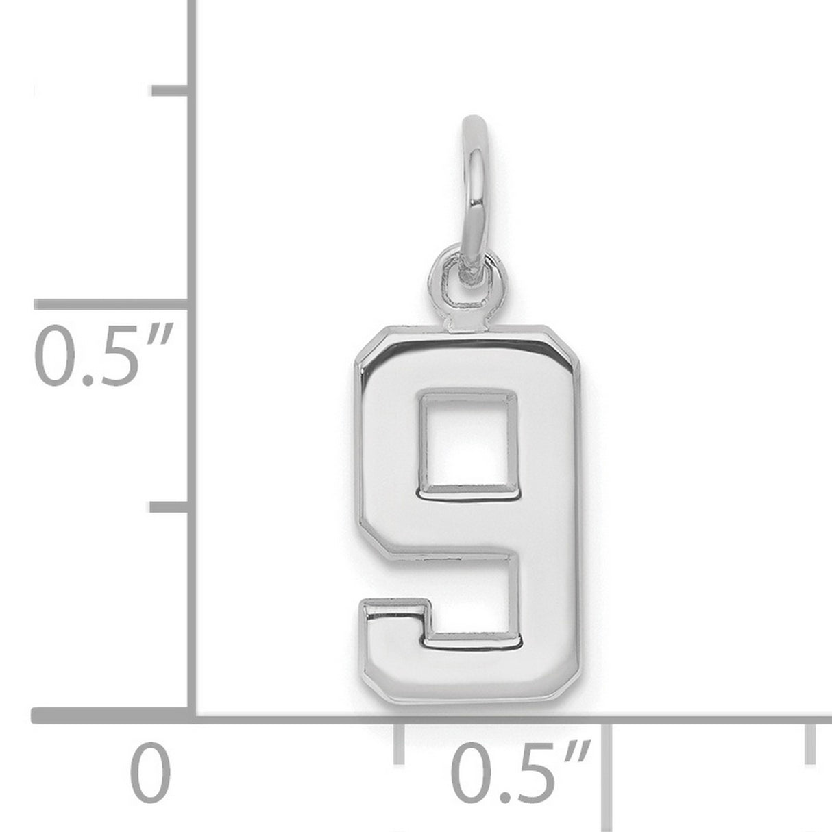 14k White Gold Number 9 Pendant Charm, Block Style, Polished Finish, Unisex Jewelry