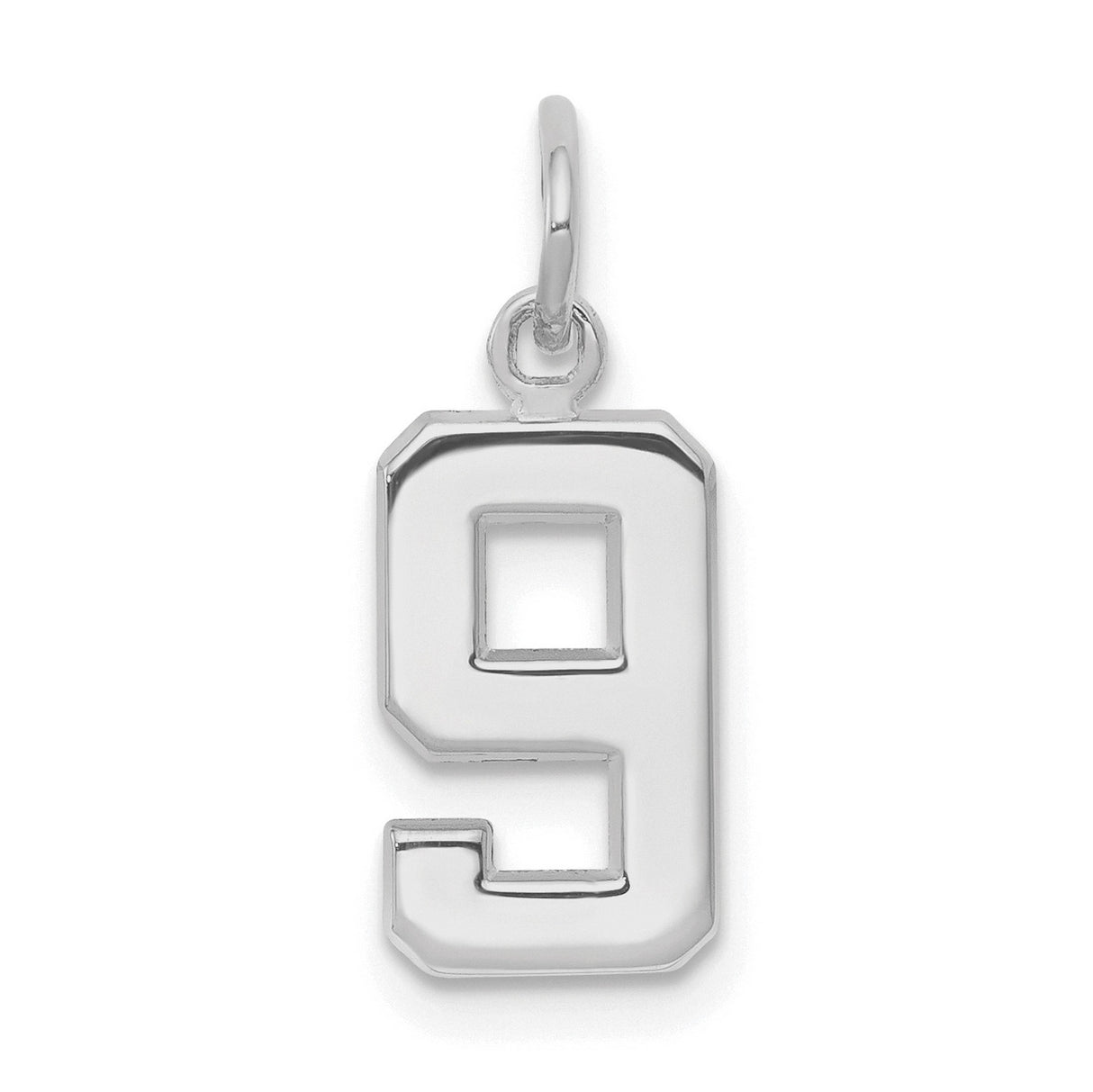 14k White Gold Number 9 Pendant Charm, Block Style, Polished Finish, Unisex Jewelry