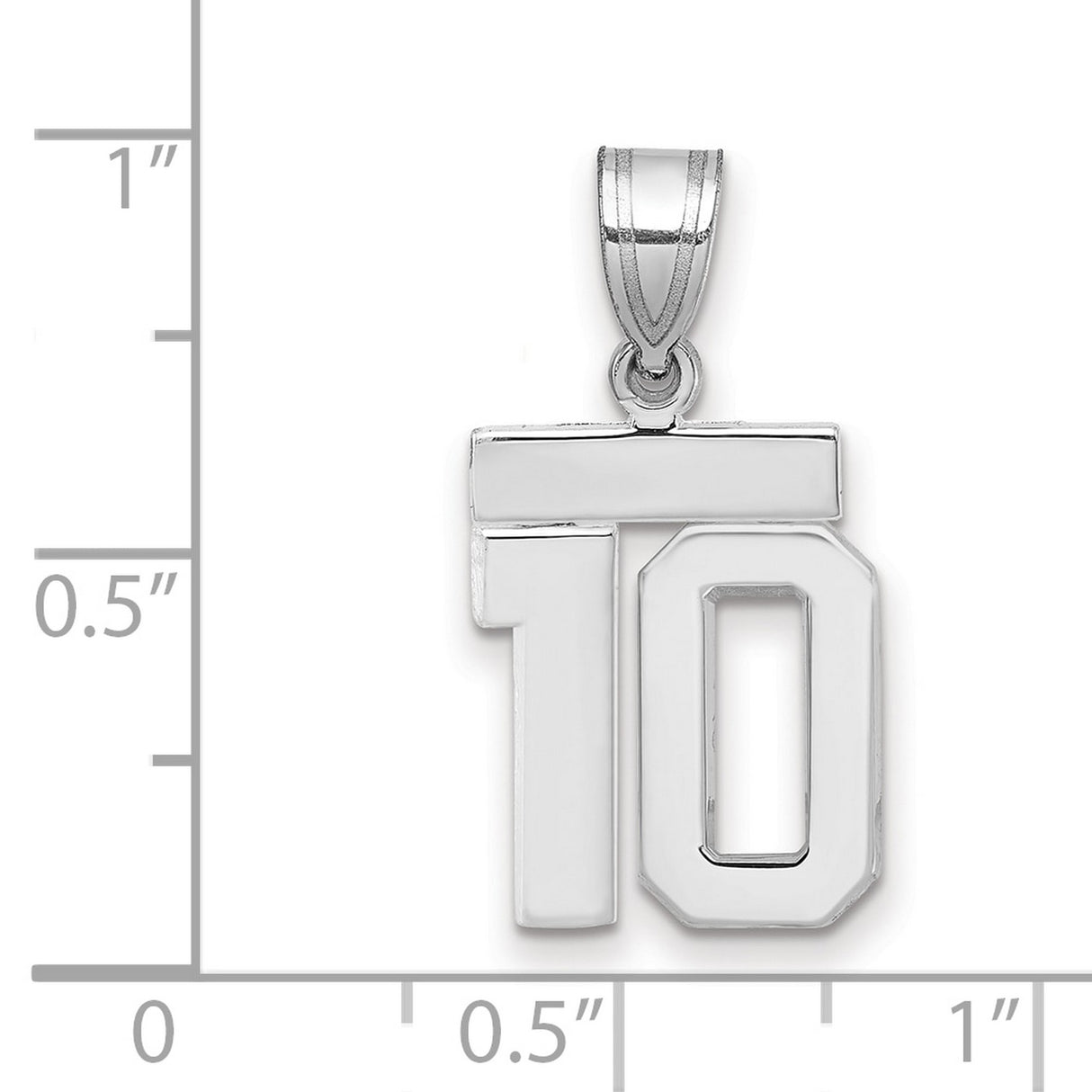 Small Polished Number 10 Charm Pendant in Real 14k White Gold