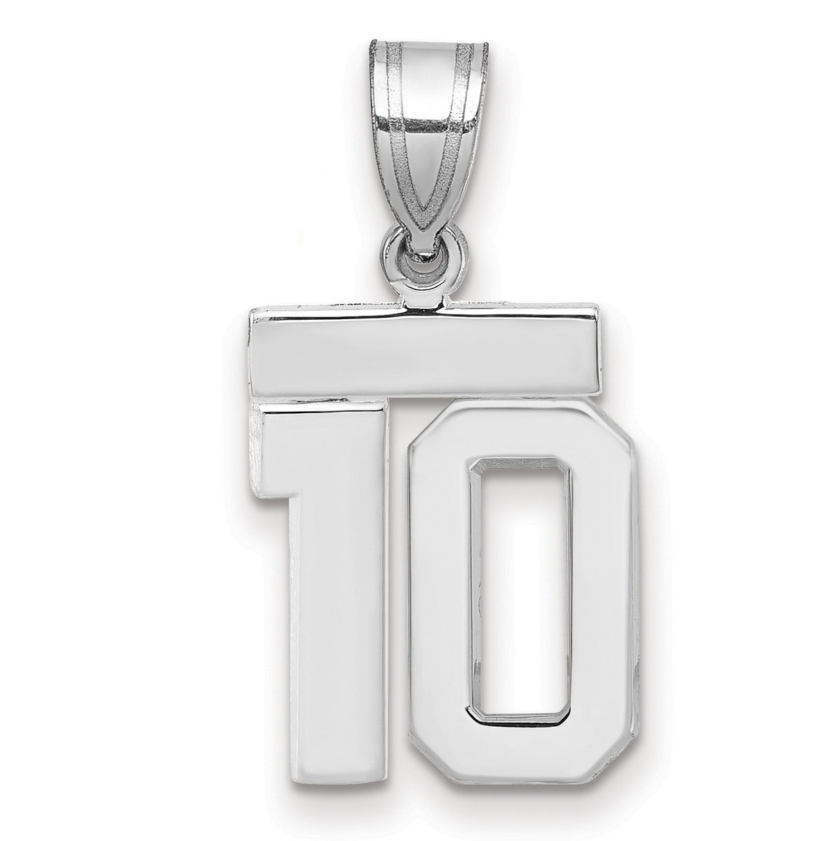 Small Polished Number 10 Charm Pendant in Real 14k White Gold