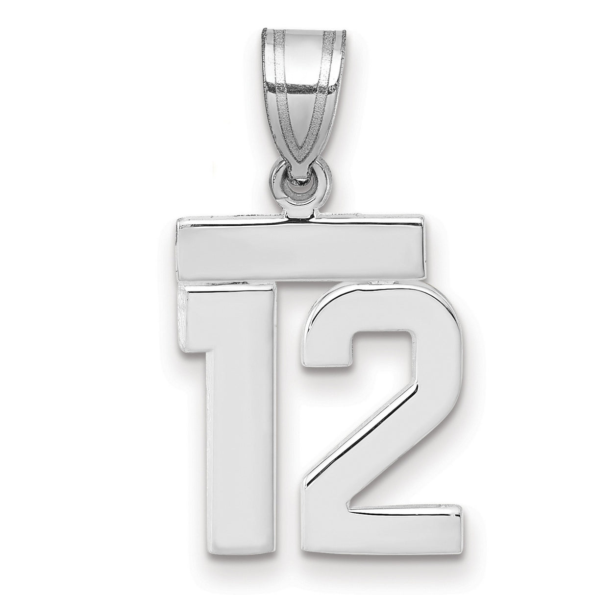 Small Polished Number 12 Charm Pendant in Real 14k White Gold