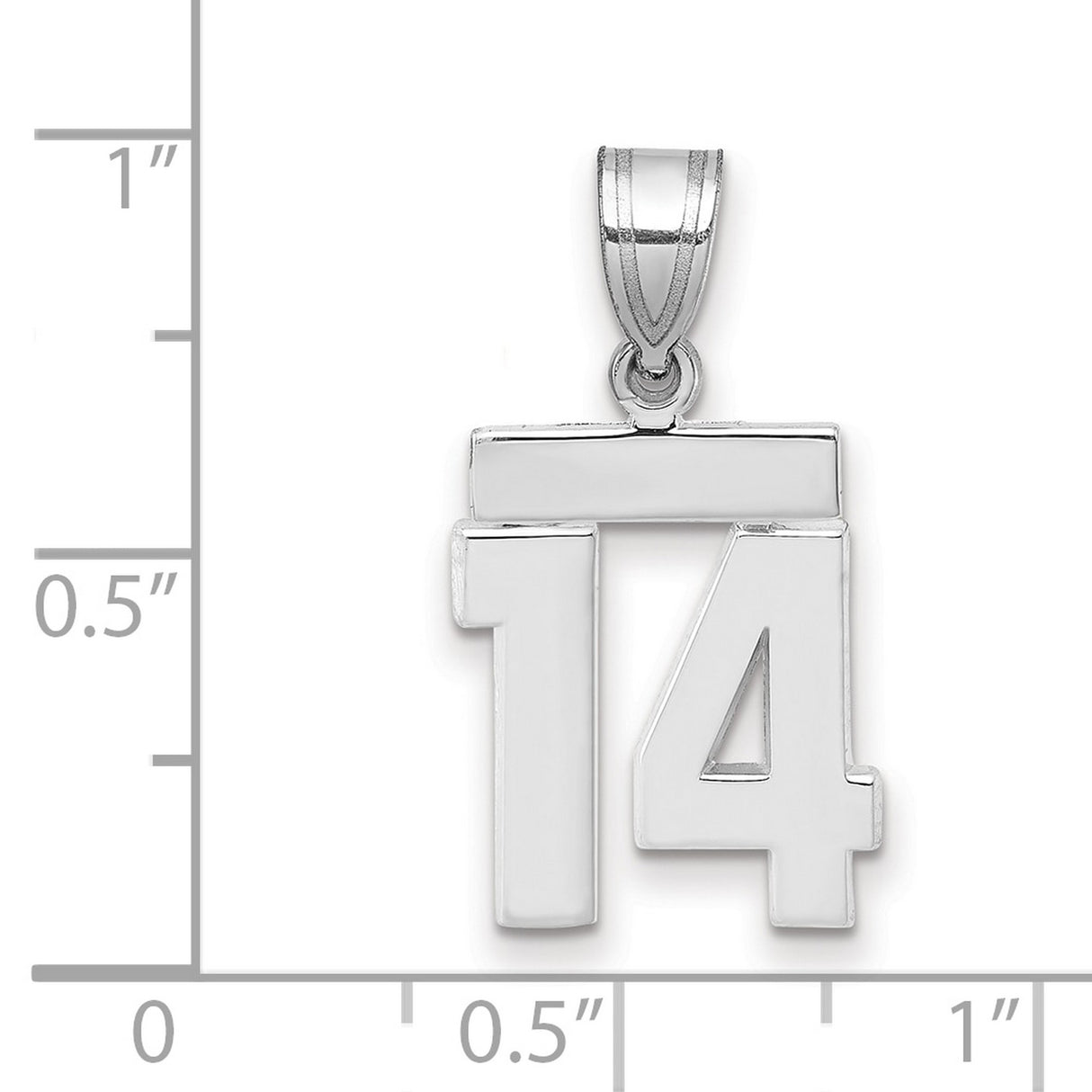 Small Polished Number 14 Charm Pendant in Real 14k White Gold