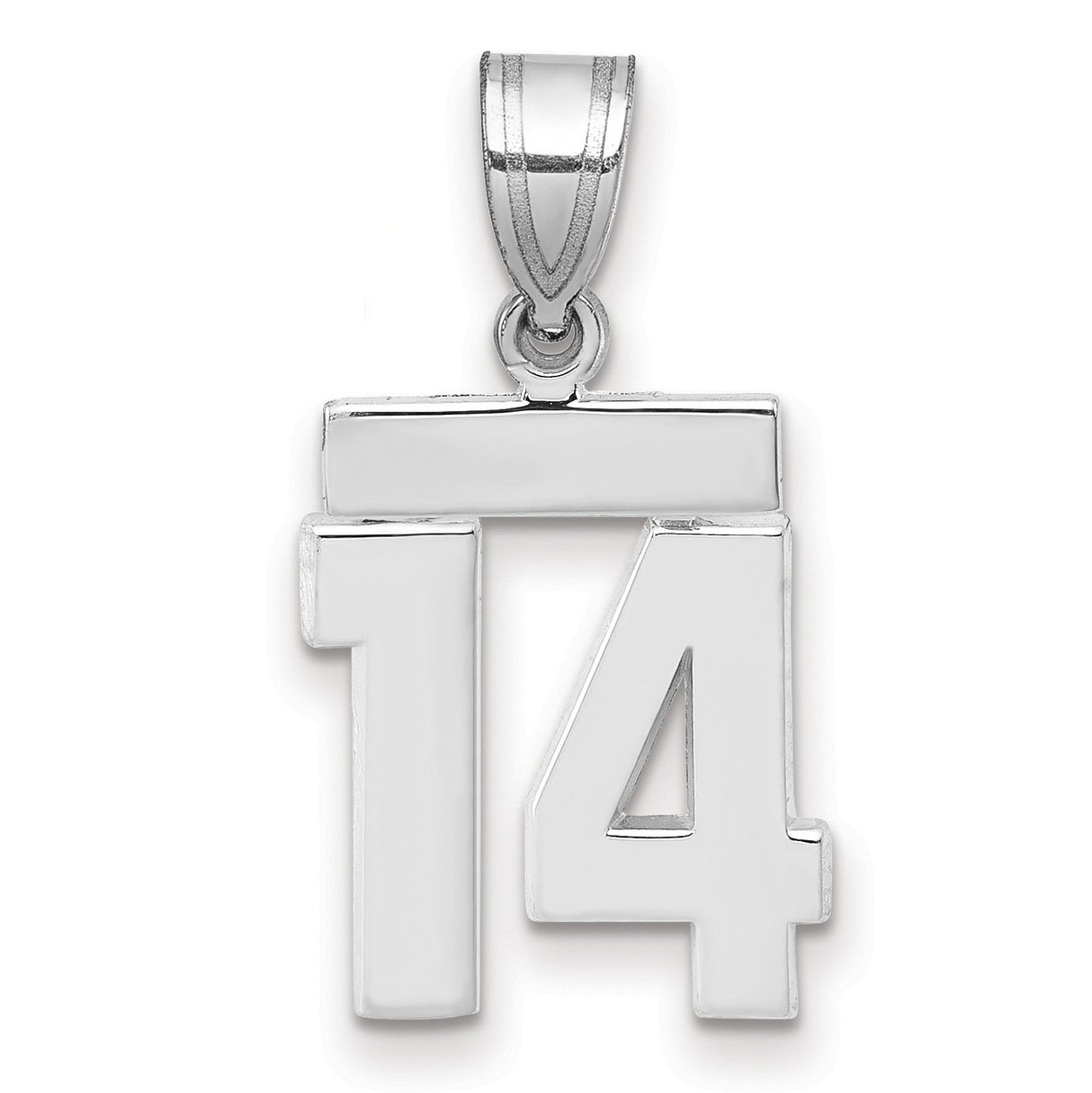 Small Polished Number 14 Charm Pendant in Real 14k White Gold