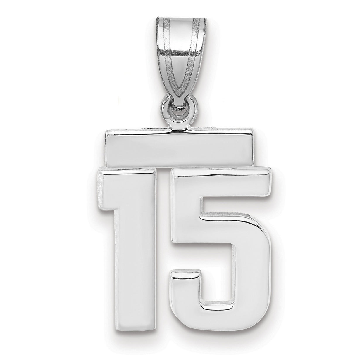 14k White Gold Number 15 Pendant, Quinceañera or Anniversary Charm for Women or Unisex Wear