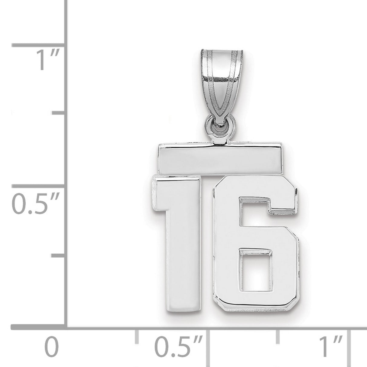 Small Polished Number 16 Charm Pendant in Real 14k White Gold