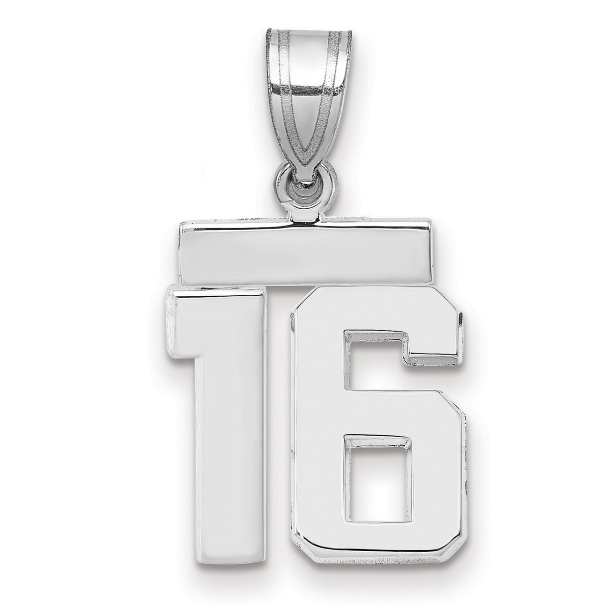 Small Polished Number 16 Charm Pendant in Real 14k White Gold