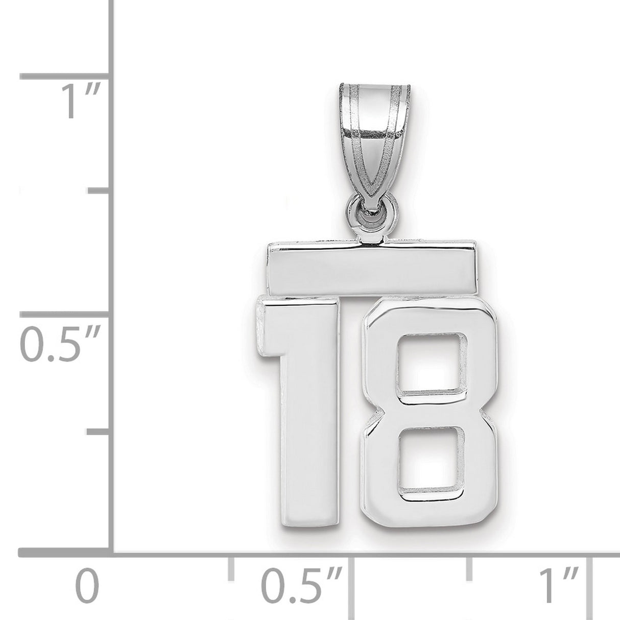 14k White Gold Number 18 Pendant, Modern Polished Milestone Charm for Men or Women