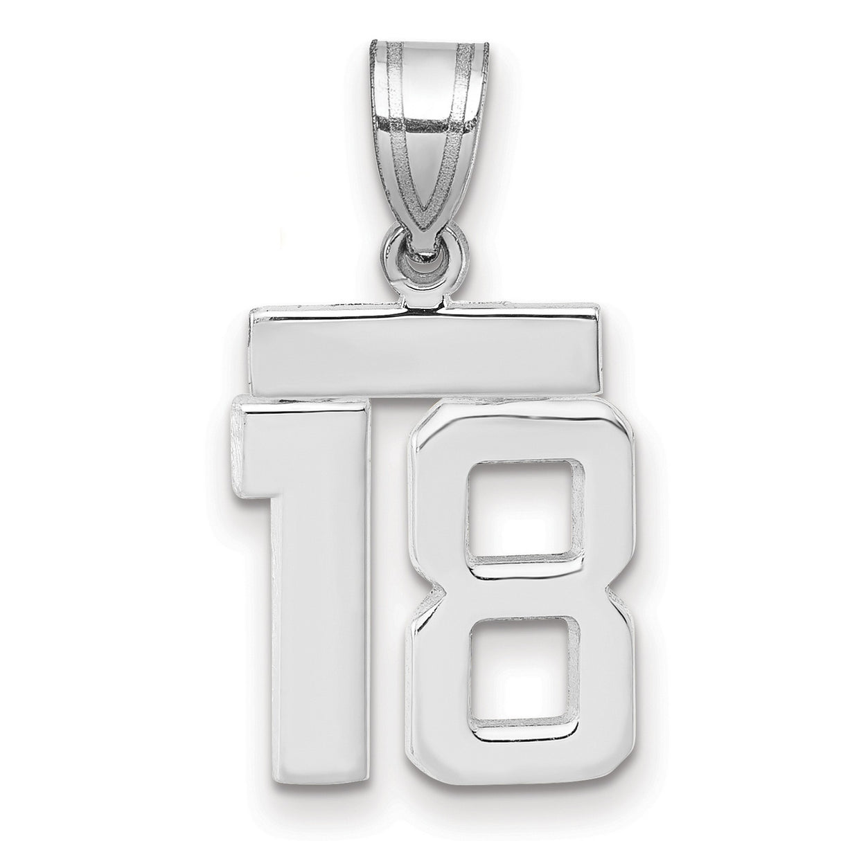 14k White Gold Number 18 Pendant, Modern Polished Milestone Charm for Men or Women