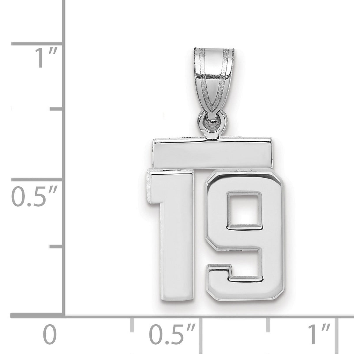 Small Polished Number 19 Charm Pendant in Real 14k White Gold