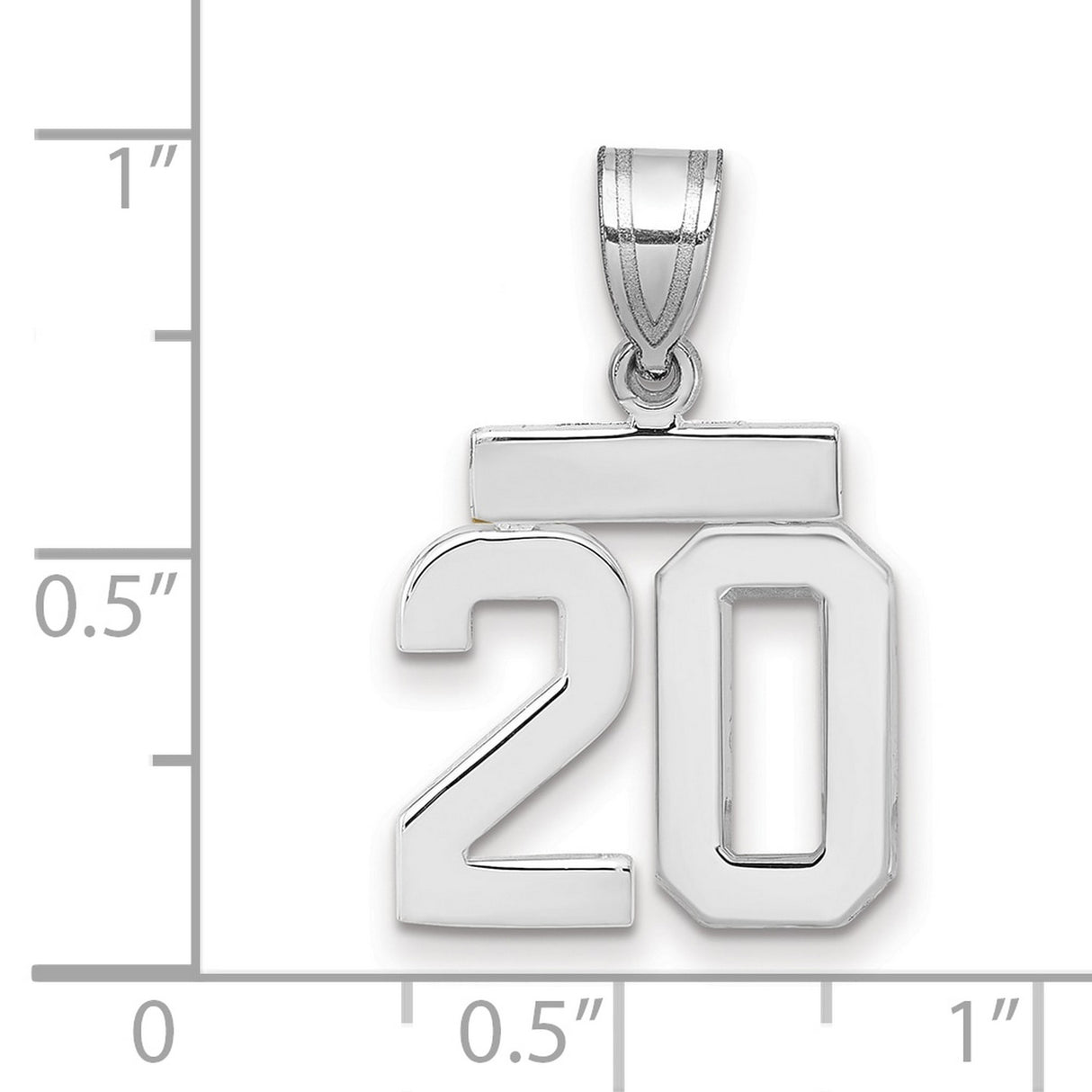 Small Polished Number 20 Charm Pendant in Real 14k White Gold