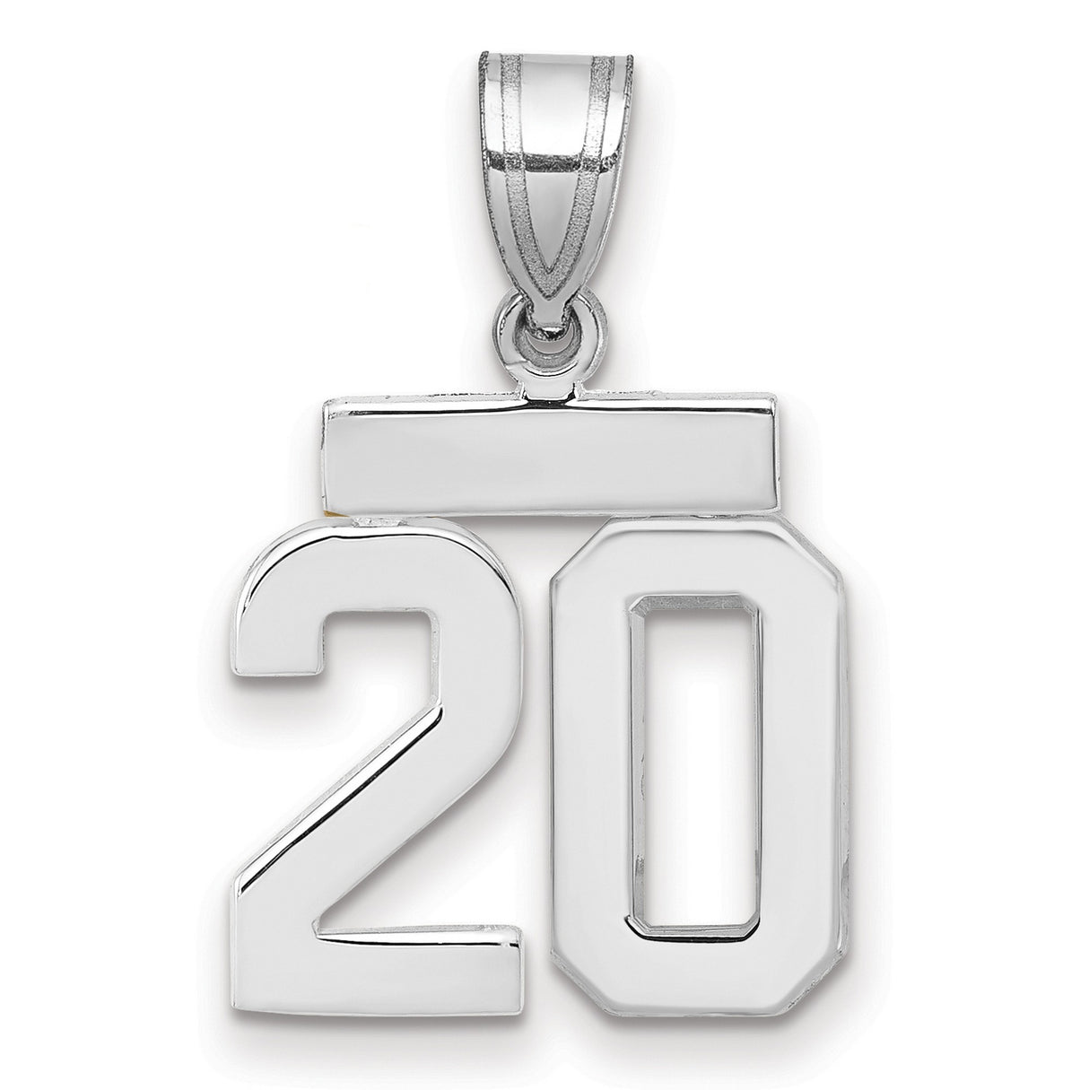 Small Polished Number 20 Charm Pendant in Real 14k White Gold