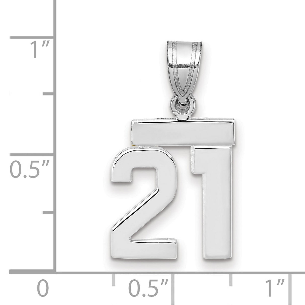 Small Polished Number 21 Charm Pendant in Real 14k White Gold