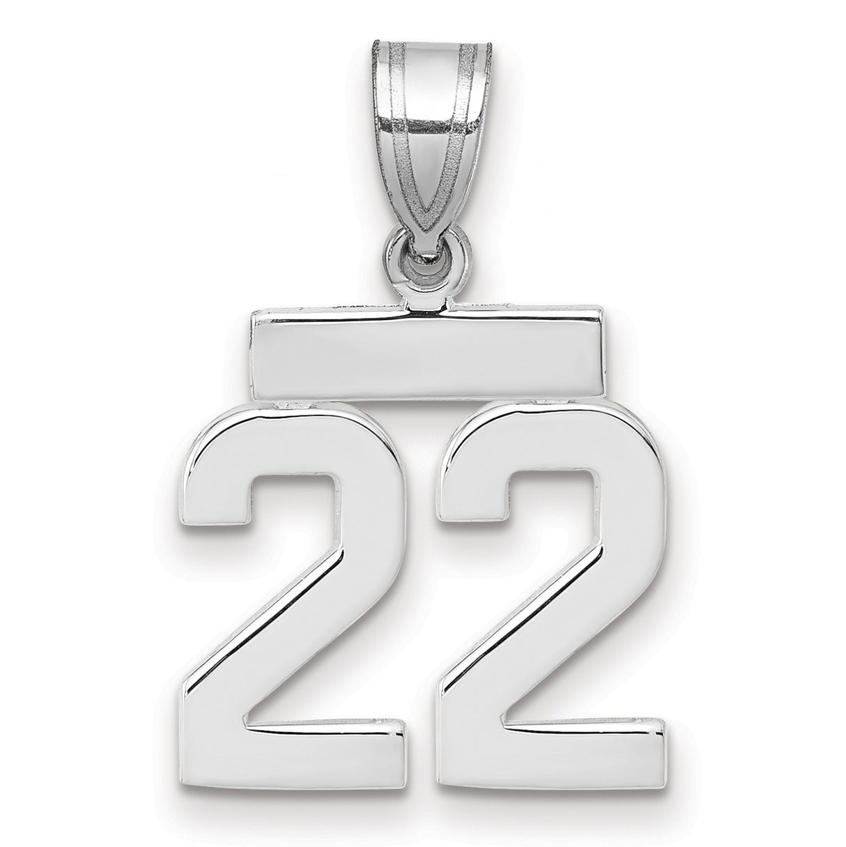 Small Polished Number 22 Charm Pendant in Real 14k White Gold