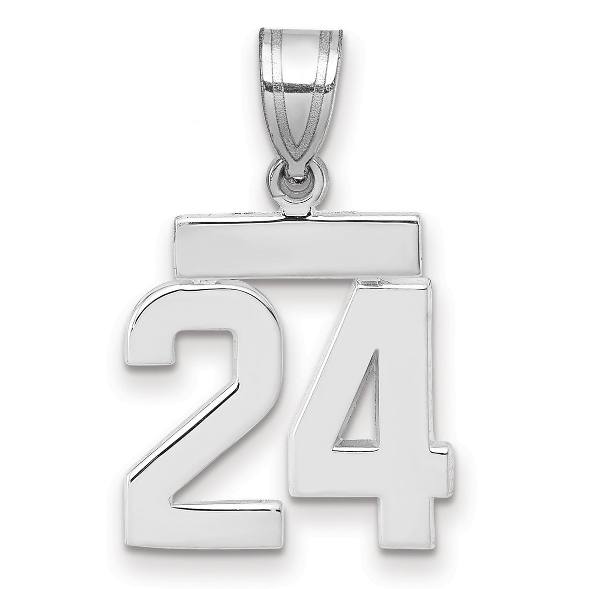 Small Polished Number 24 Charm Pendant in Real 14k White Gold