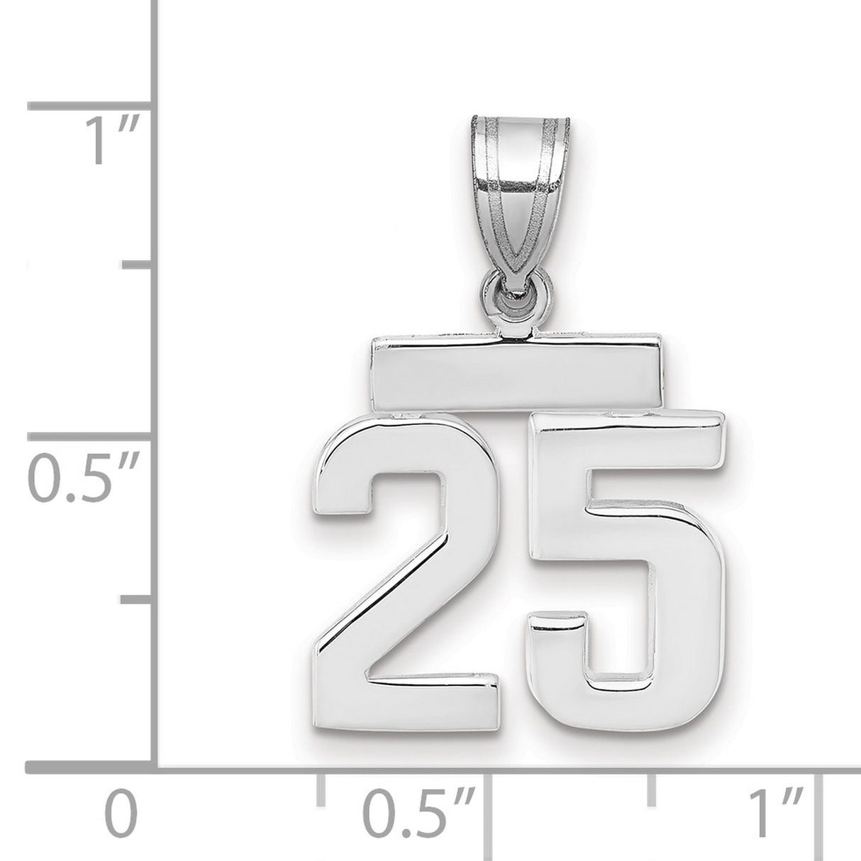 Small Polished Number 25 Charm Pendant in Real 14k White Gold