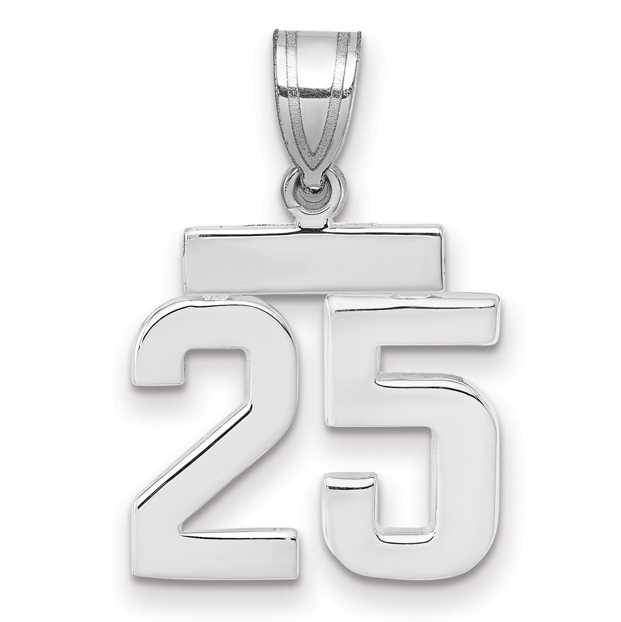Small Polished Number 25 Charm Pendant in Real 14k White Gold
