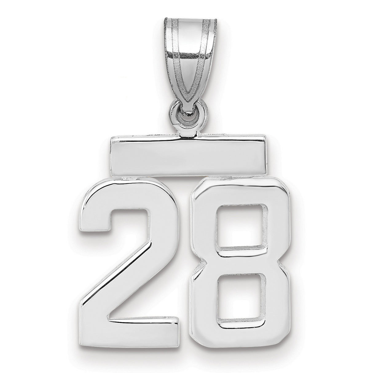 Small Polished Number 28 Charm Pendant in Real 14k White Gold