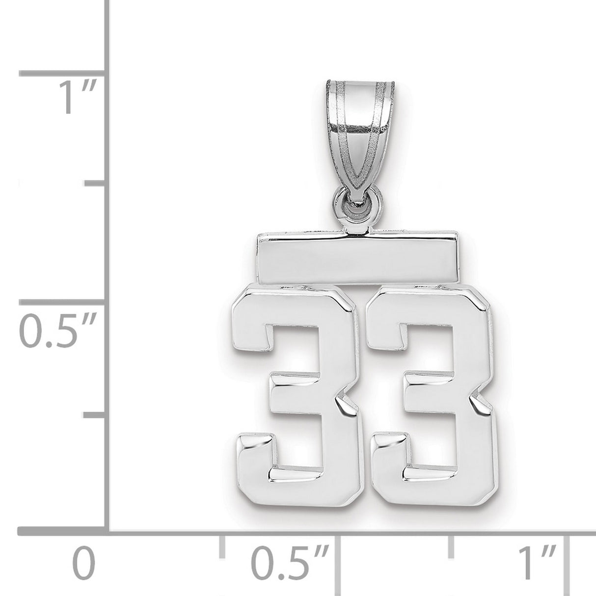 Small Polished Number 33 Charm Pendant in Real 14k White Gold