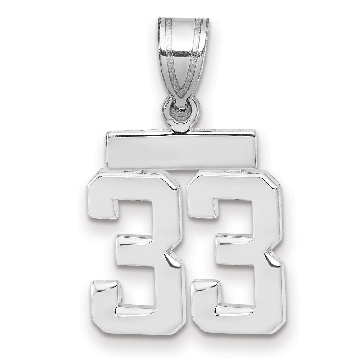 Small Polished Number 33 Charm Pendant in Real 14k White Gold
