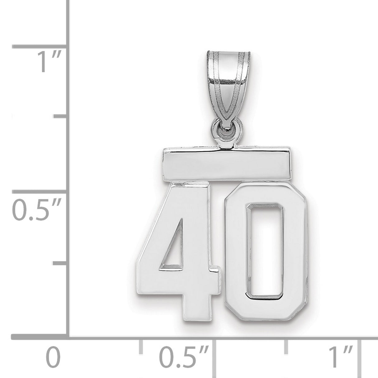 14k White Gold Number 40 Pendant, Bold Polished Design for Men and Women