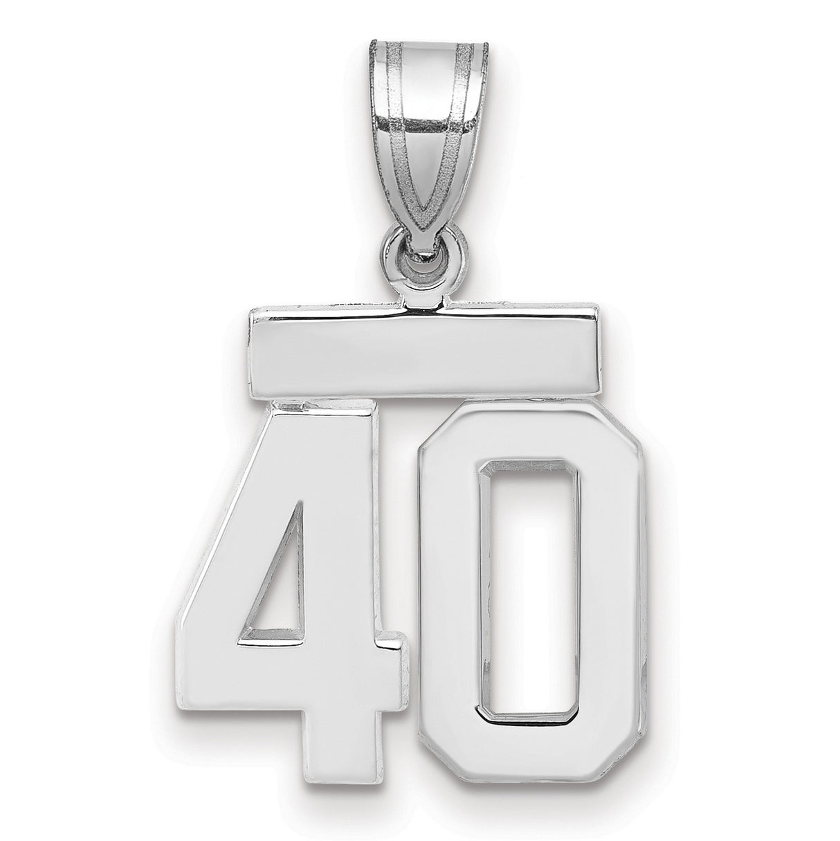 14k White Gold Number 40 Pendant, Bold Polished Design for Men and Women