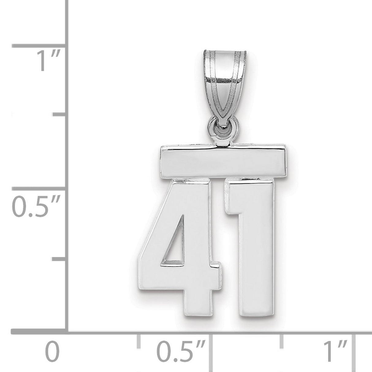 Small Polished Number 41 Charm Pendant in Real 14k White Gold