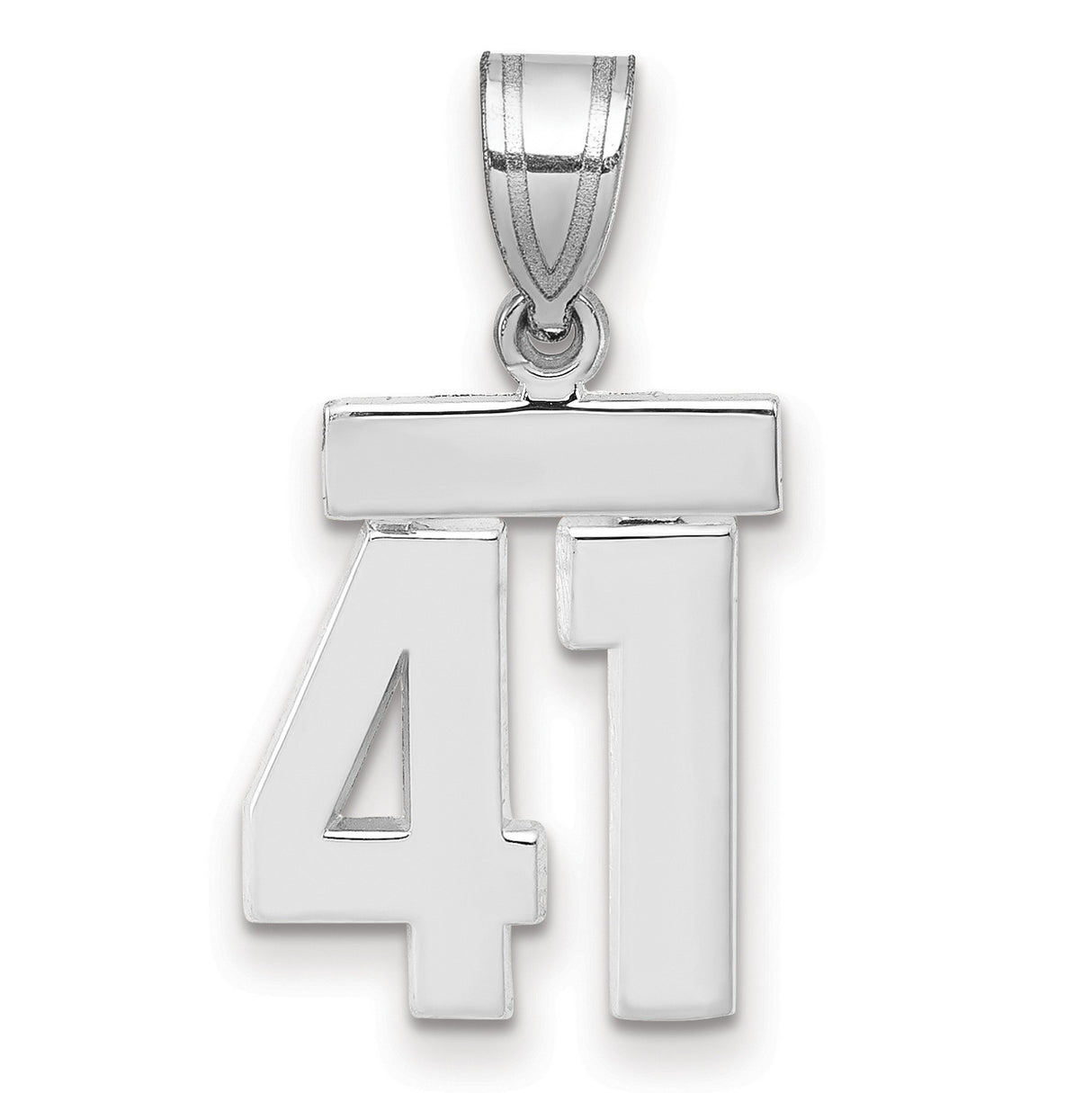 Small Polished Number 41 Charm Pendant in Real 14k White Gold