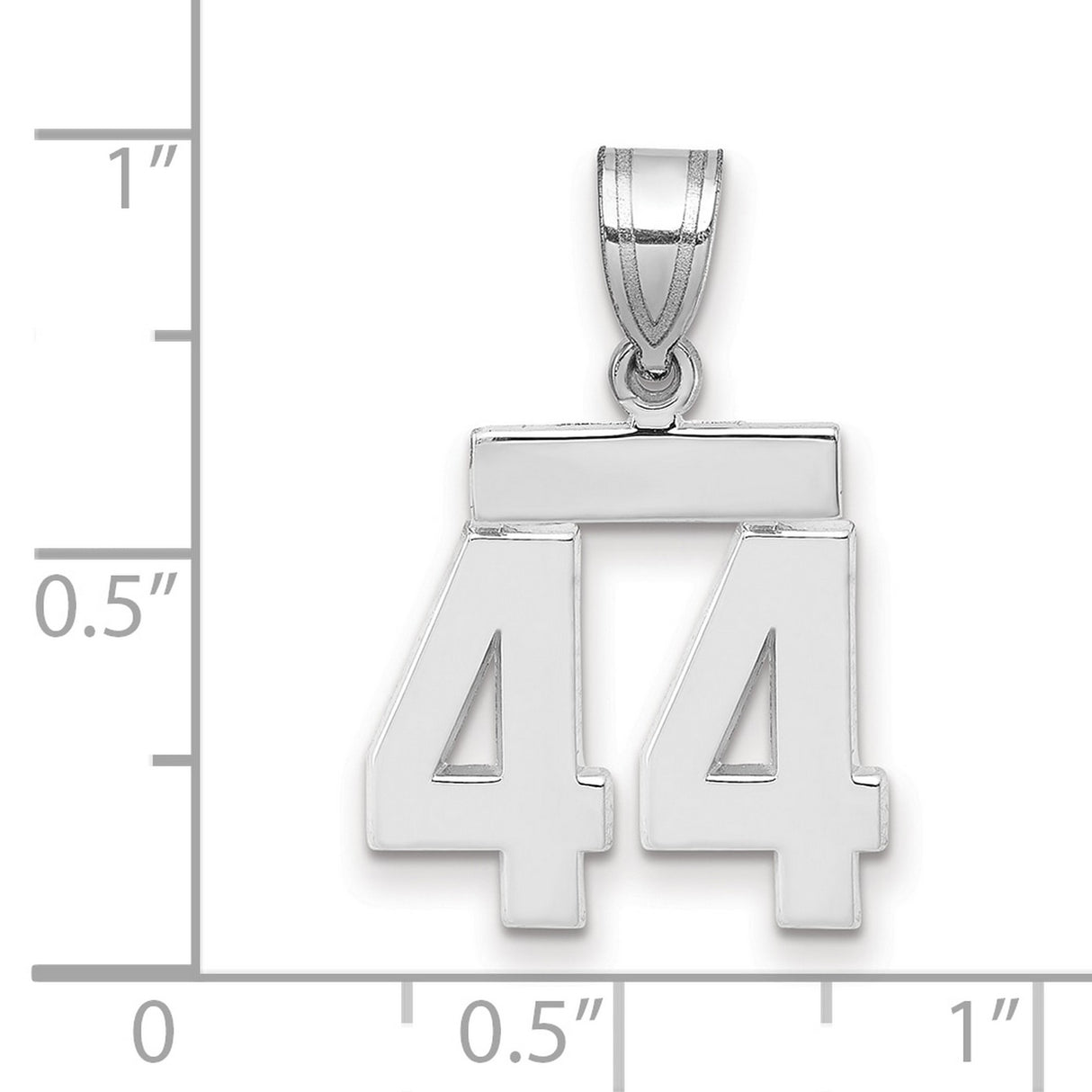 Small Polished Number 44 Charm Pendant in Real 14k White Gold