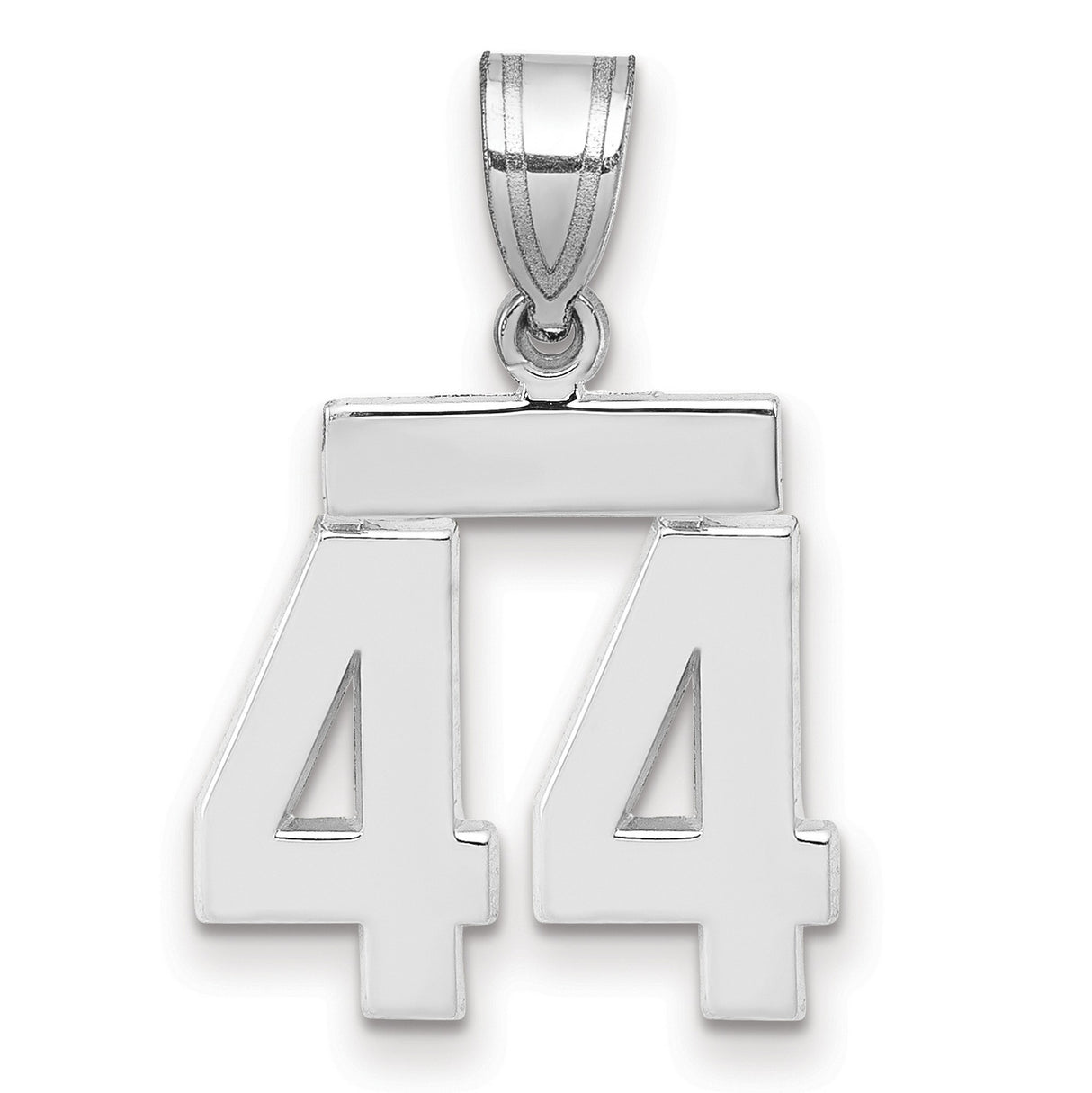 Small Polished Number 44 Charm Pendant in Real 14k White Gold