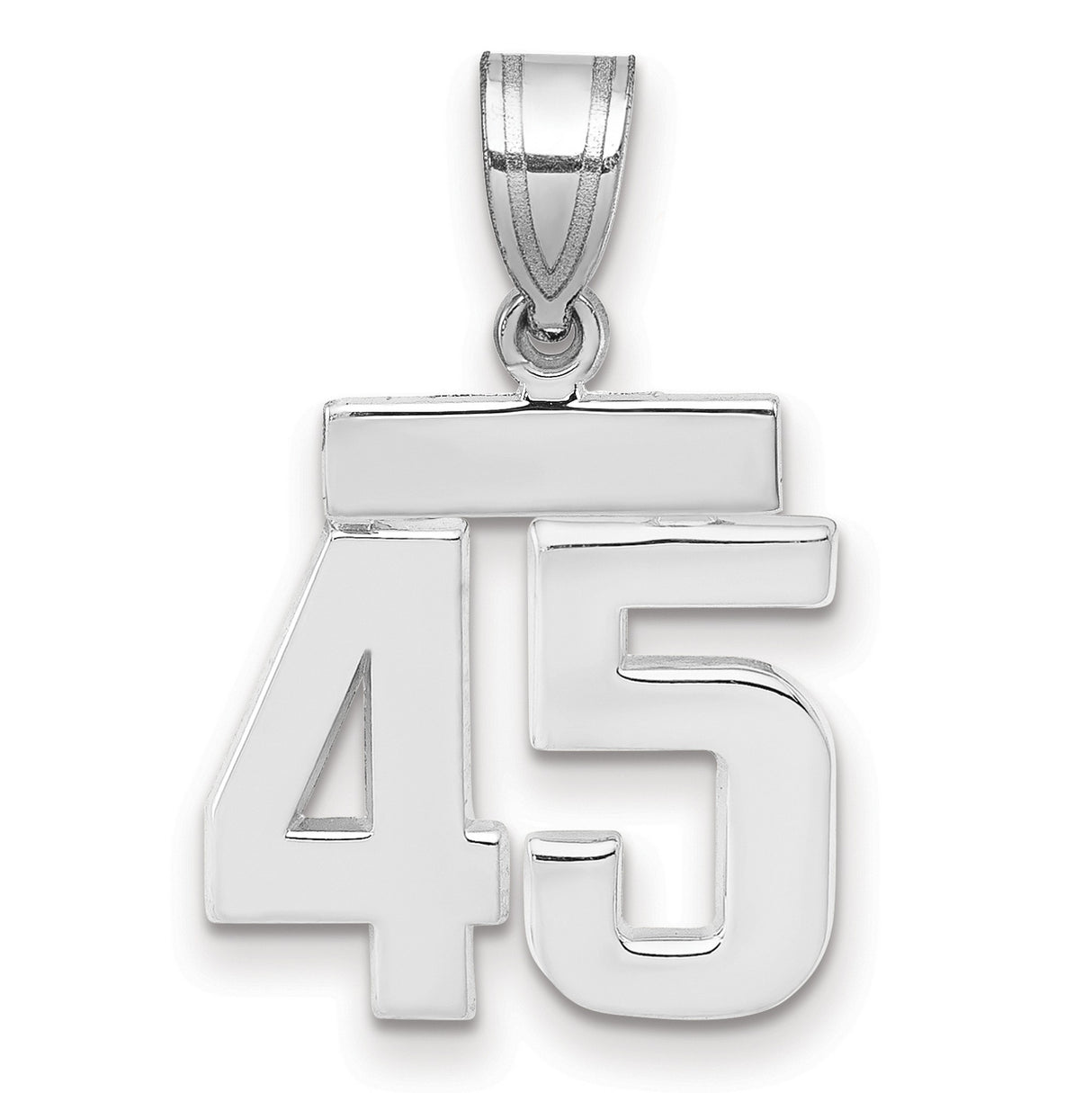 Small Polished Number 45 Charm Pendant in Real 14k White Gold