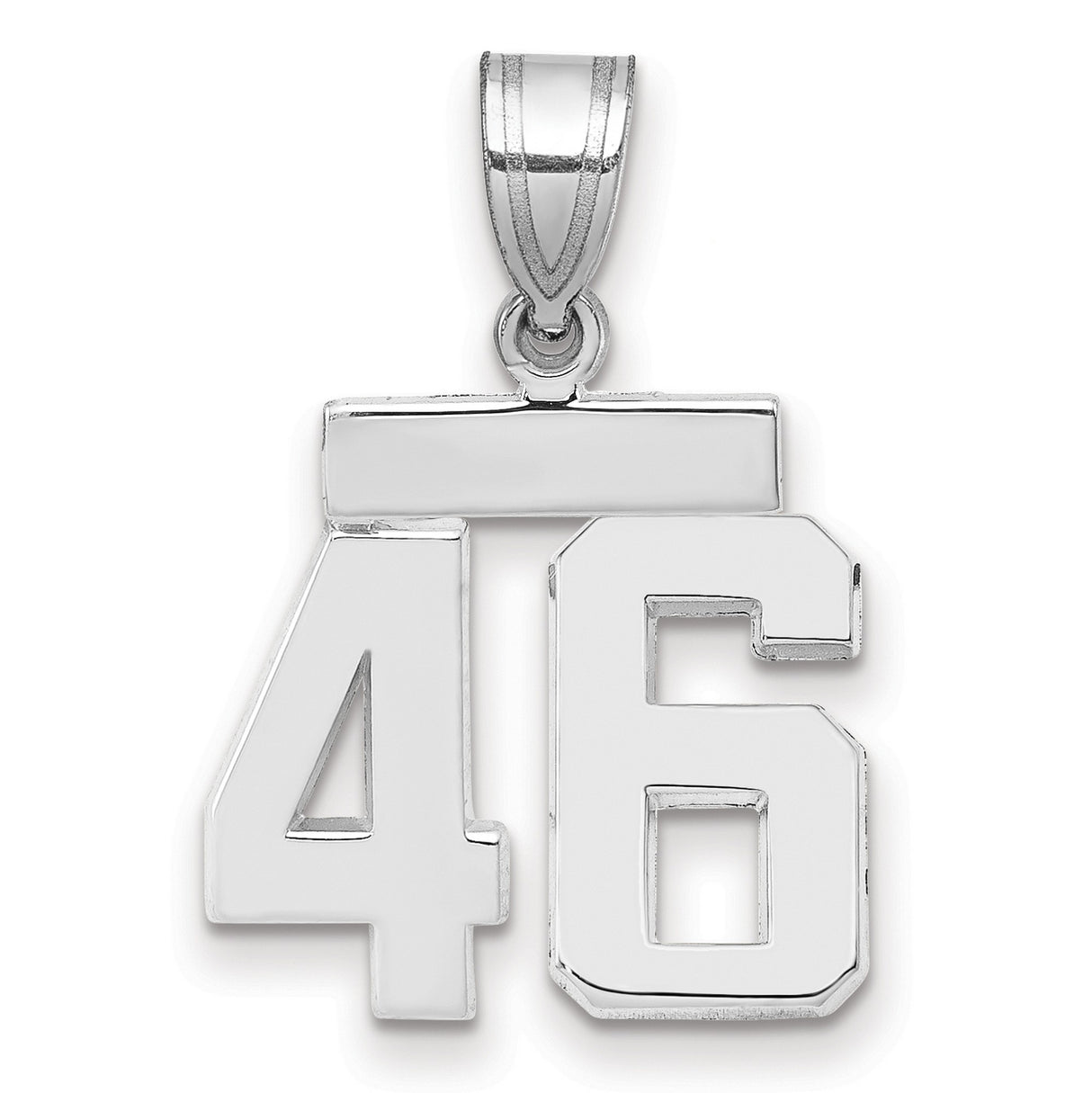 Small Polished Number 46 Charm Pendant in Real 14k White Gold