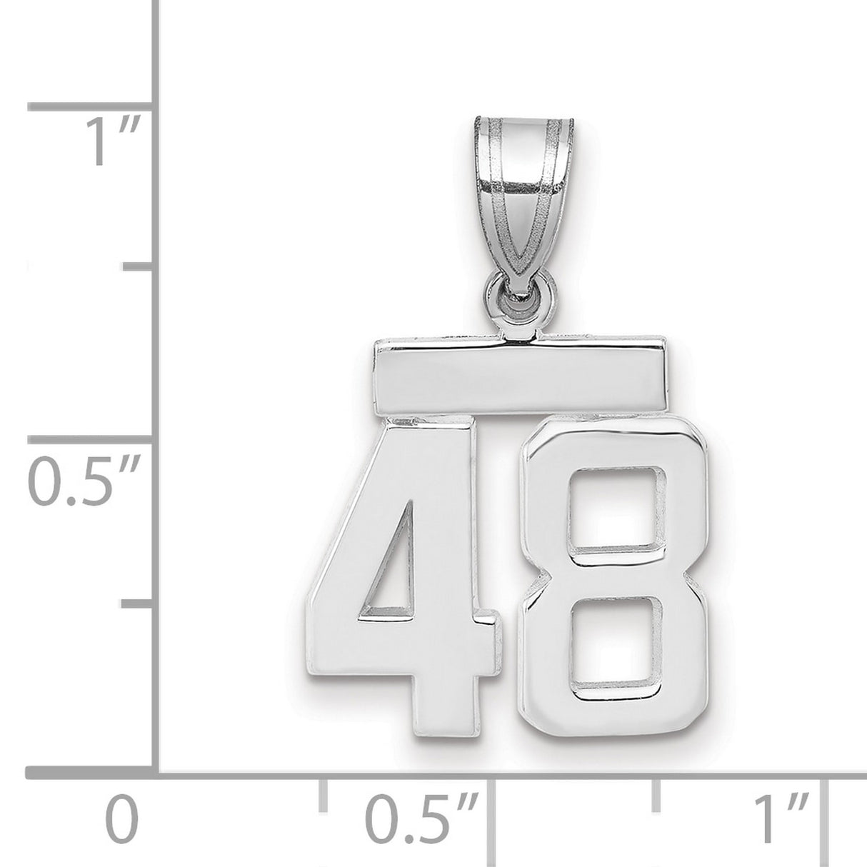 Small Polished Number 48 Charm Pendant in Real 14k White Gold