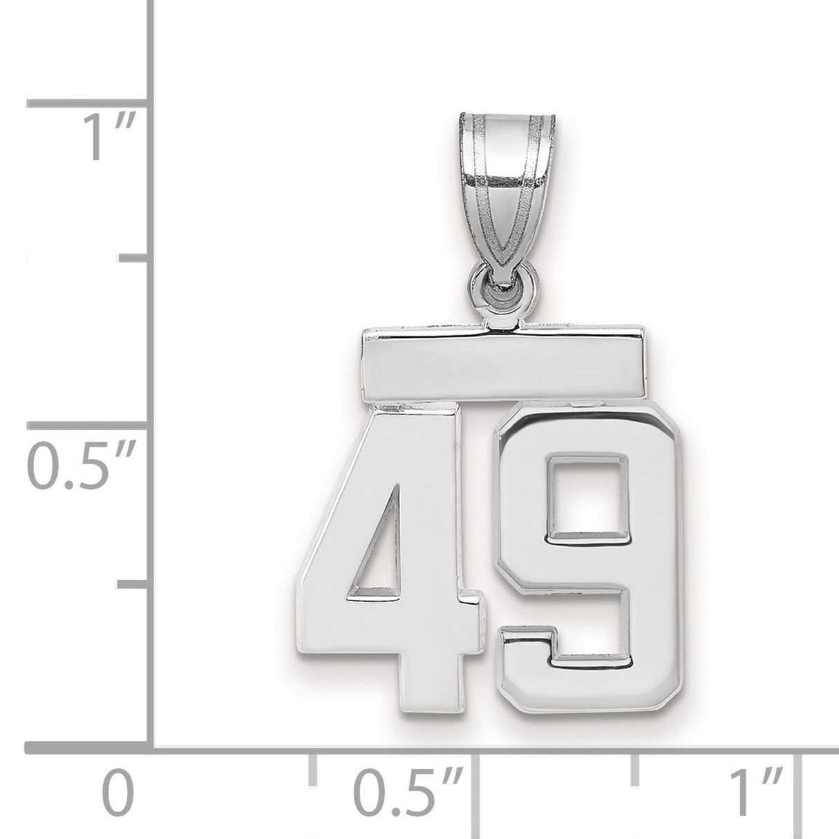 Small Polished Number 49 Charm Pendant in Real 14k White Gold