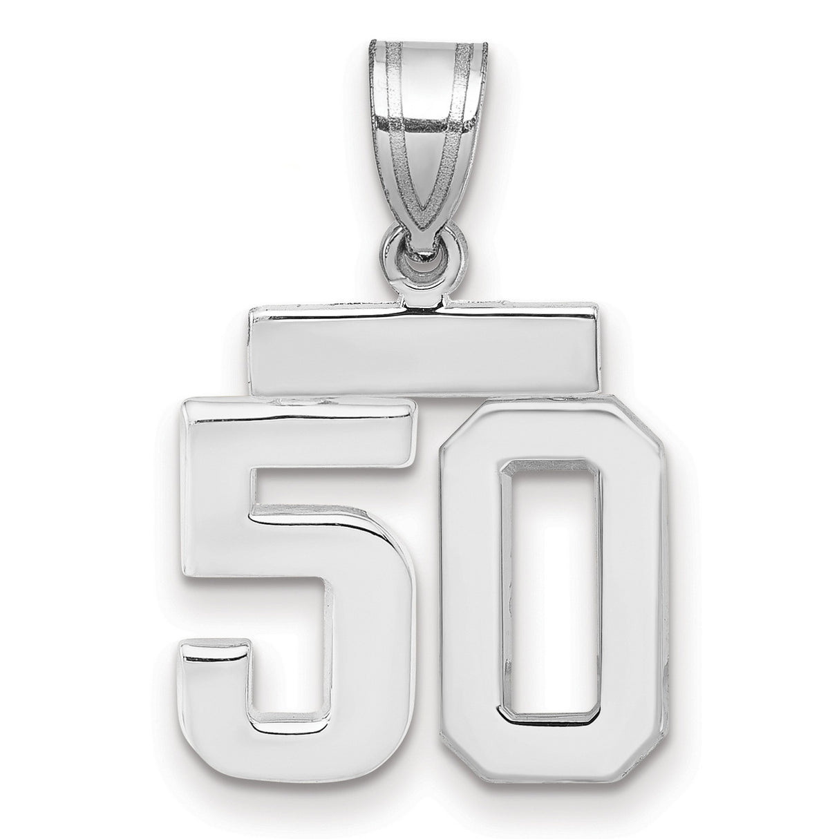 Small Polished Number 50 Charm Pendant in Real 14k White Gold