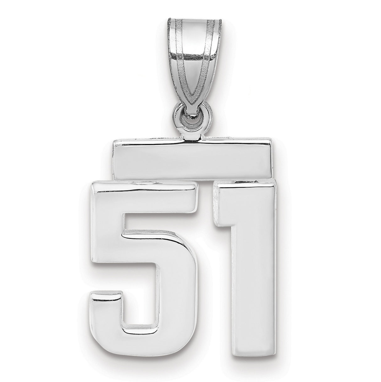 Small Polished Number 51 Charm Pendant in Real 14k White Gold