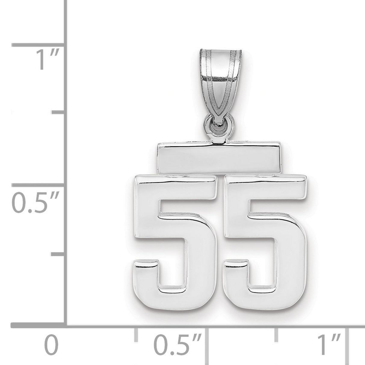 14k White Gold Number 55 Pendant, Bold Block Numerals, Sports Jersey Charm for Men or Unisex