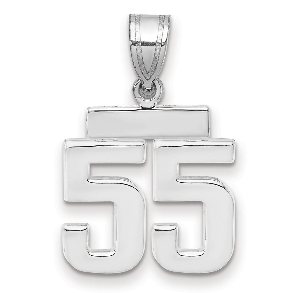 14k White Gold Number 55 Pendant, Bold Block Numerals, Sports Jersey Charm for Men or Unisex