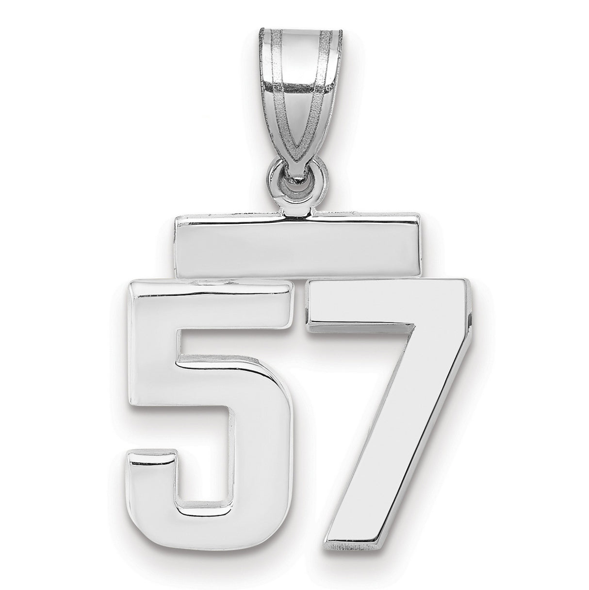 Small Polished Number 57 Charm Pendant in Real 14k White Gold