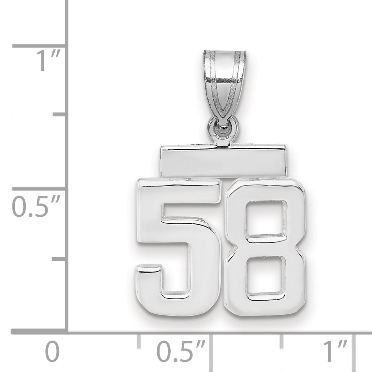 Small Polished Number 58 Charm Pendant in Real 14k White Gold