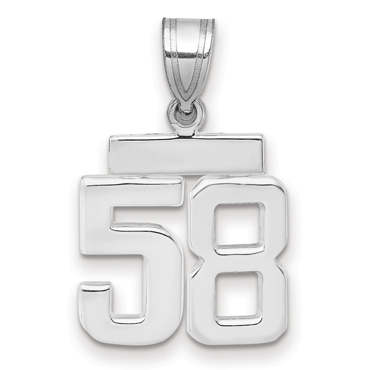 Small Polished Number 58 Charm Pendant in Real 14k White Gold