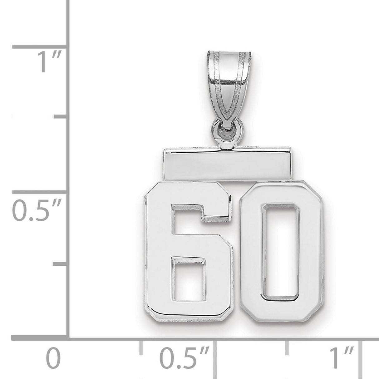 Small Polished Number 60 Charm Pendant in Real 14k White Gold