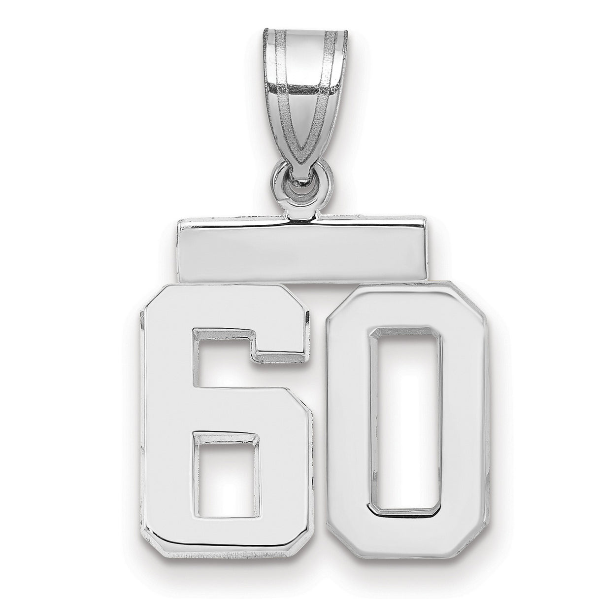 Small Polished Number 60 Charm Pendant in Real 14k White Gold