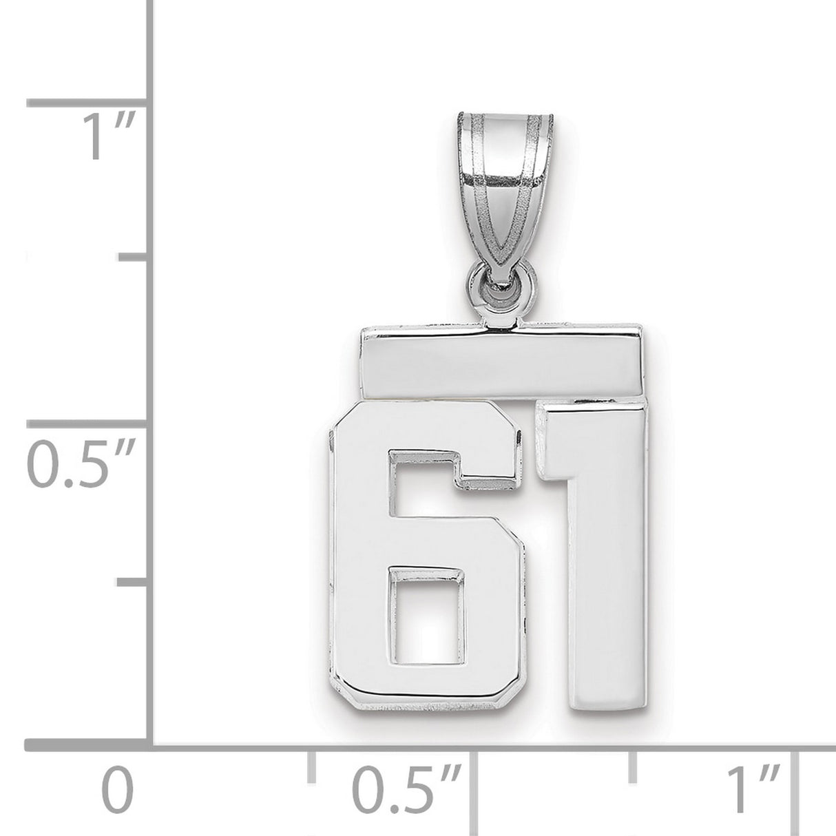 Small Polished Number 61 Charm Pendant in Real 14k White Gold