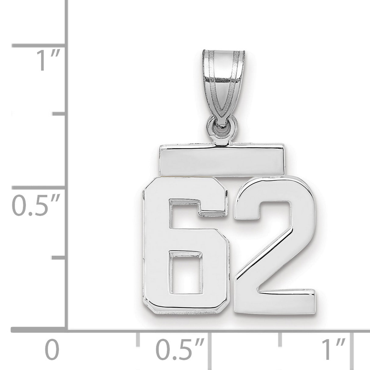Small Polished Number 62 Charm Pendant in Real 14k White Gold