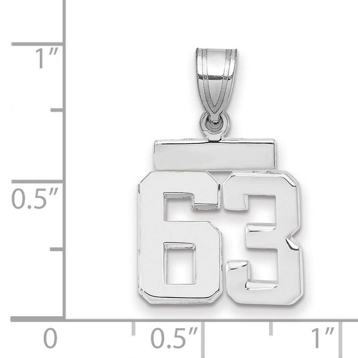 Small Polished Number 63 Charm Pendant in Real 14k White Gold