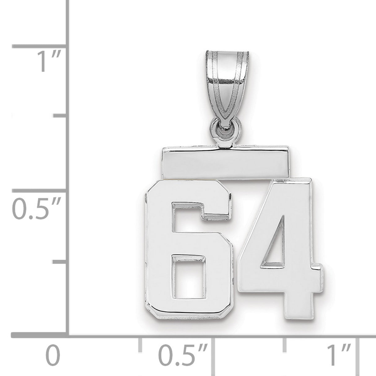 Small Polished Number 64 Charm Pendant in Real 14k White Gold