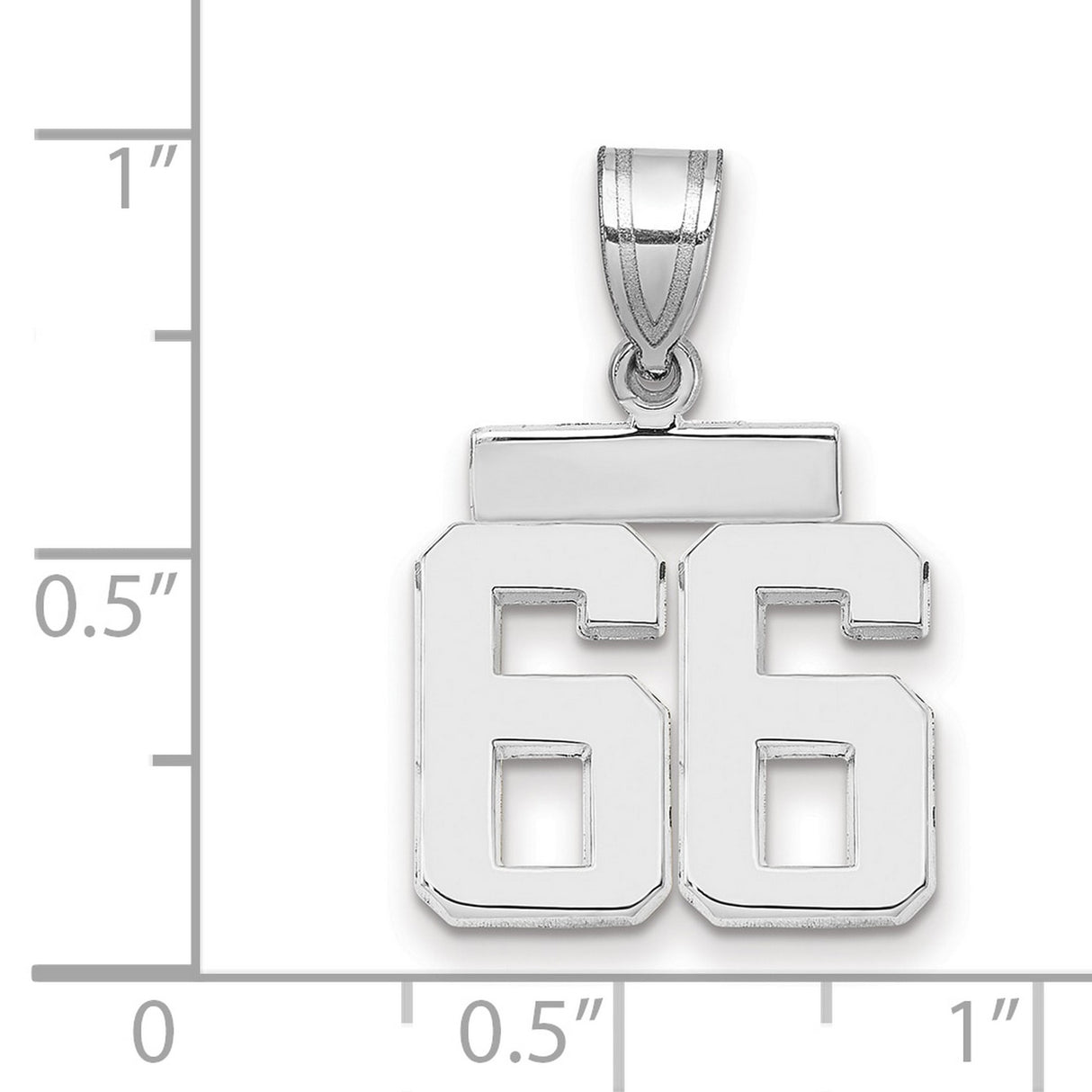 Small Polished Number 66 Charm Pendant in Real 14k White Gold