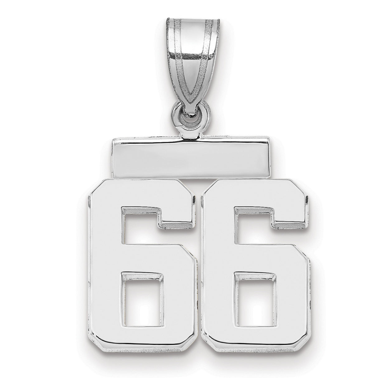 Small Polished Number 66 Charm Pendant in Real 14k White Gold