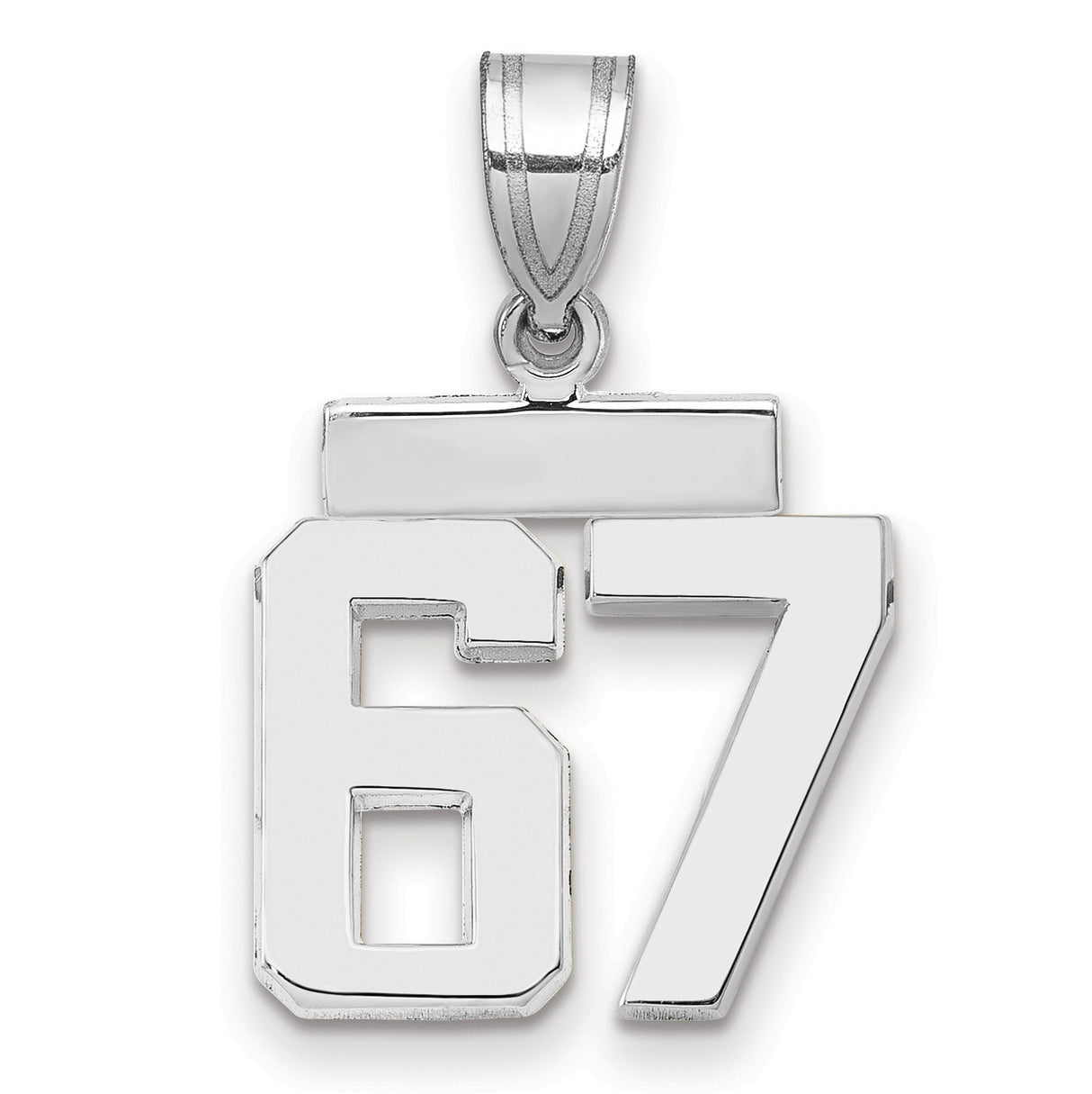 Small Polished Number 67 Charm Pendant in Real 14k White Gold