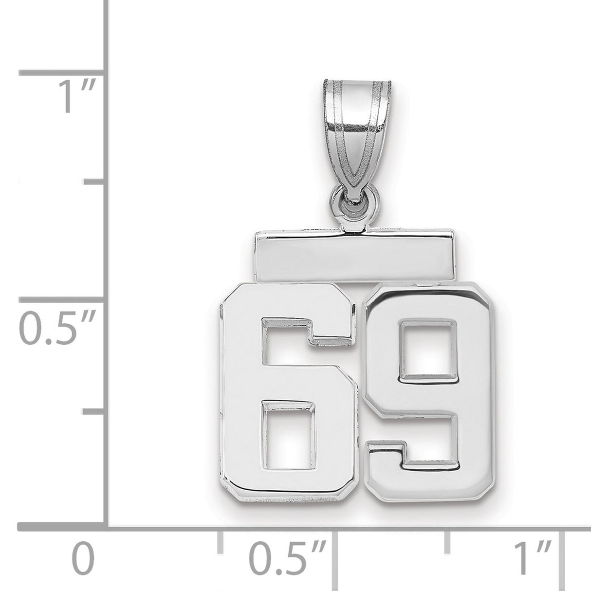 Small Polished Number 69 Charm Pendant in Real 14k White Gold